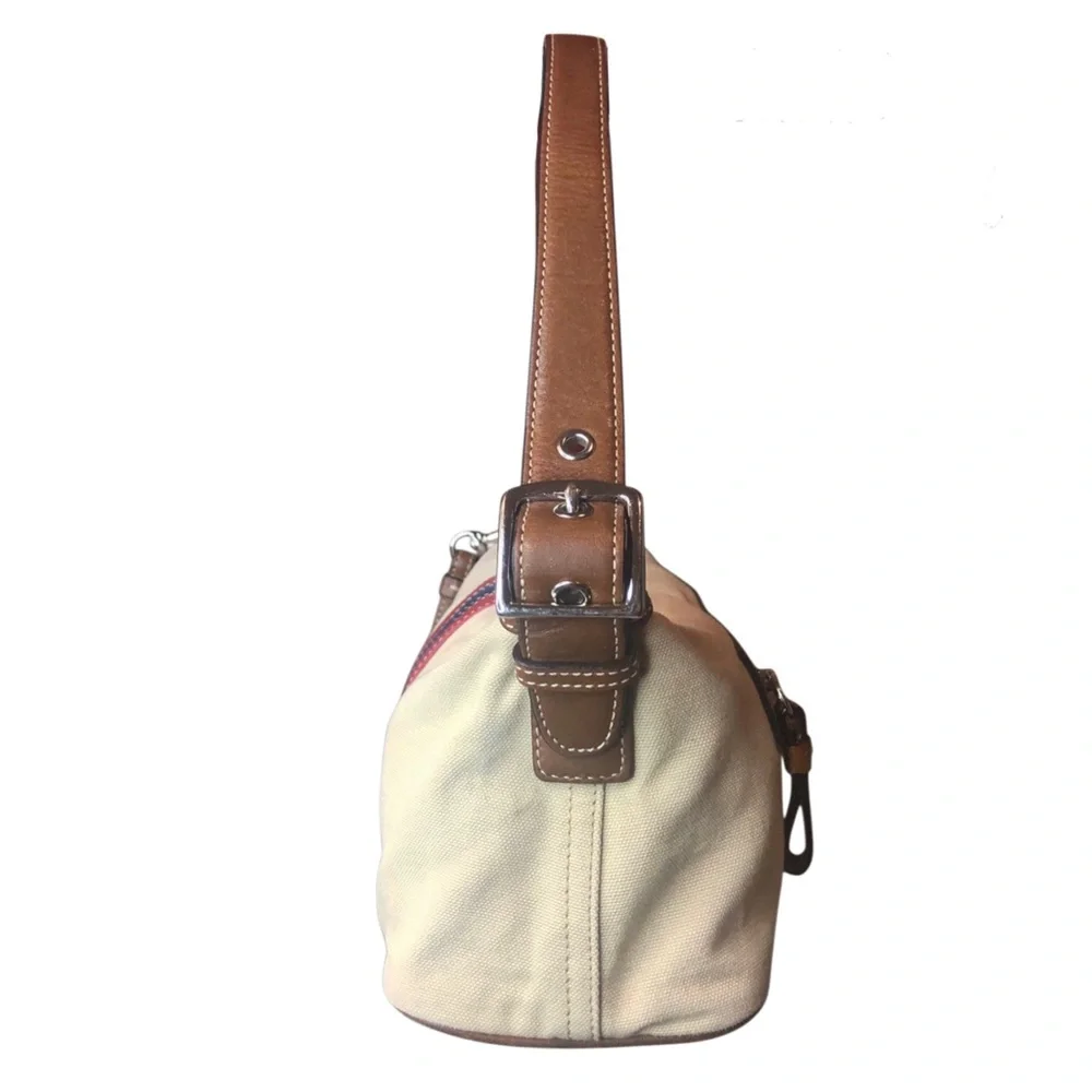 COACH Soho Hampton Canvas Stripe Mini Shoulder Bag with Exterior Zip Pocket